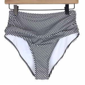 CUPSHE High Waisted Bikini Bottom Stripe Ruched Classic Black White Medium NWT